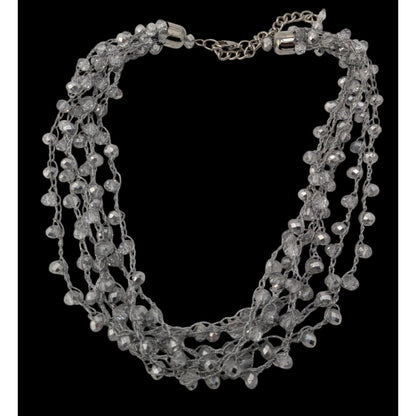 Layered Sparkly Glass Beaded Necklace Silver Tone Glam Statement Jewelry
