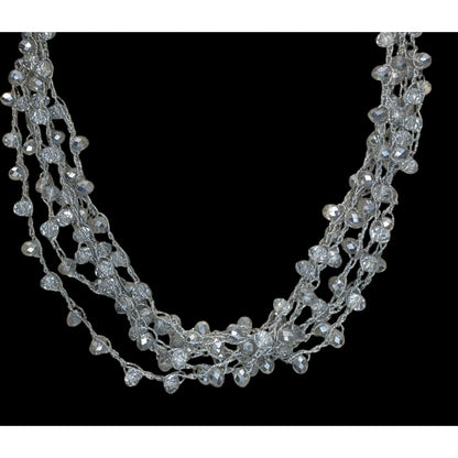 Layered Sparkly Glass Beaded Necklace Silver Tone Glam Statement Jewelry