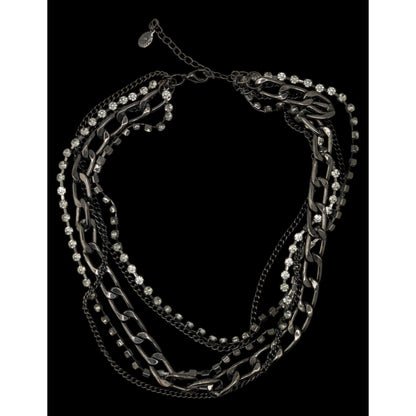 Vintage Robert Rose Glam Goth Multi-Strand Rhinestone & Metal Chain Necklace