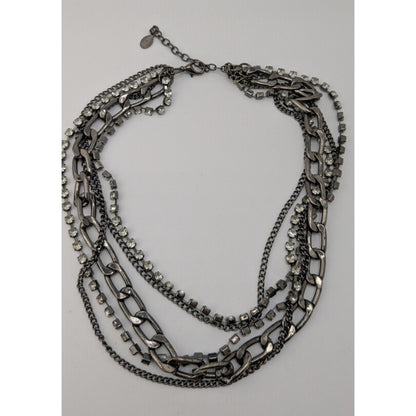 Vintage Robert Rose Glam Goth Multi-Strand Rhinestone & Metal Chain Necklace