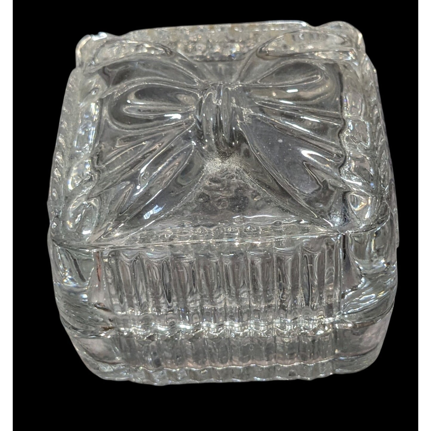 Coquette Vintage Clear Glass Bow Lidded Trinket Jewelry Box