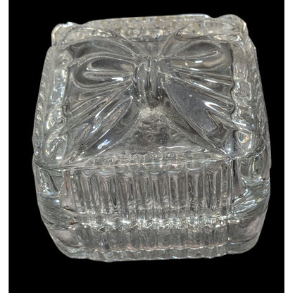 Coquette Vintage Clear Glass Bow Lidded Trinket Jewelry Box