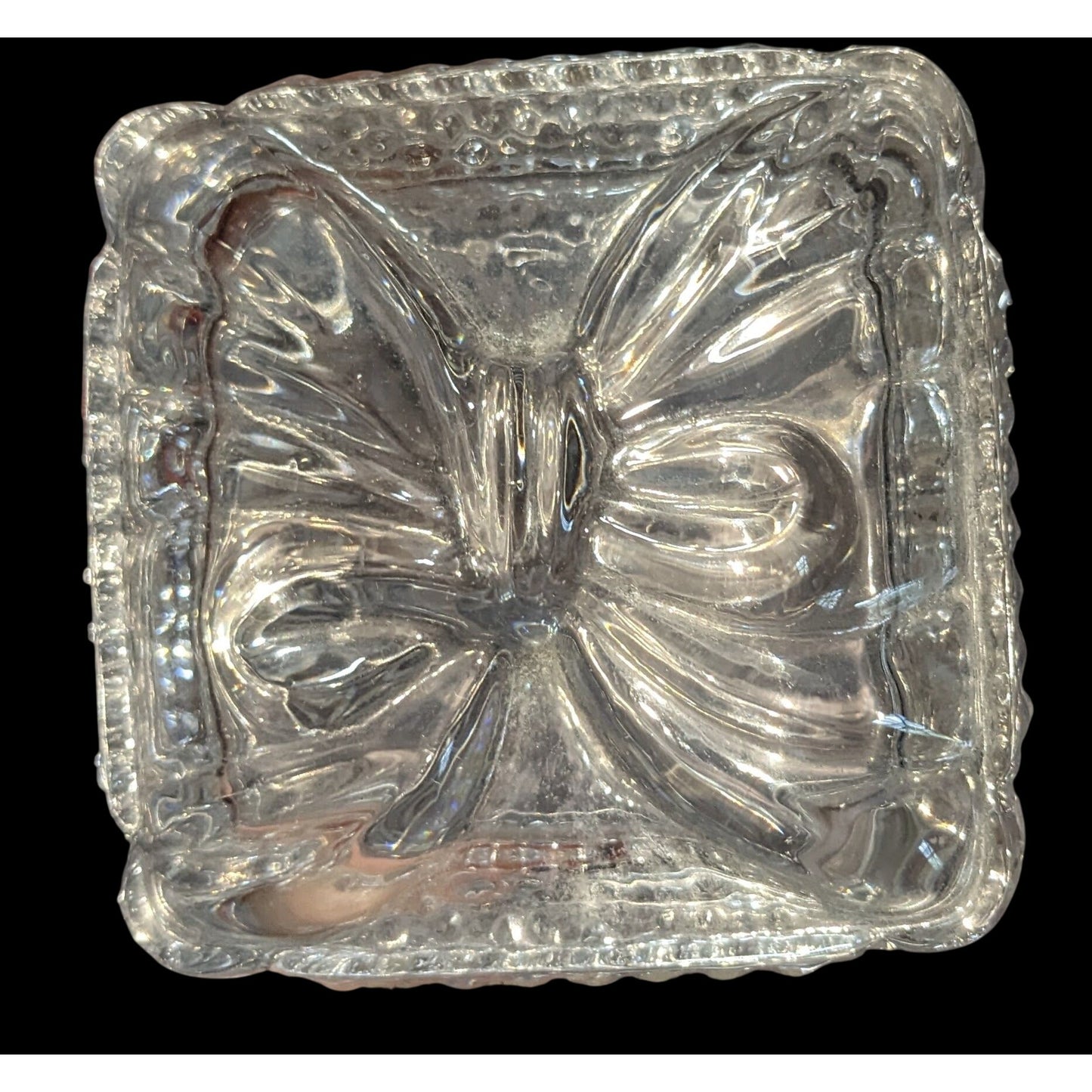 Coquette Vintage Clear Glass Bow Lidded Trinket Jewelry Box