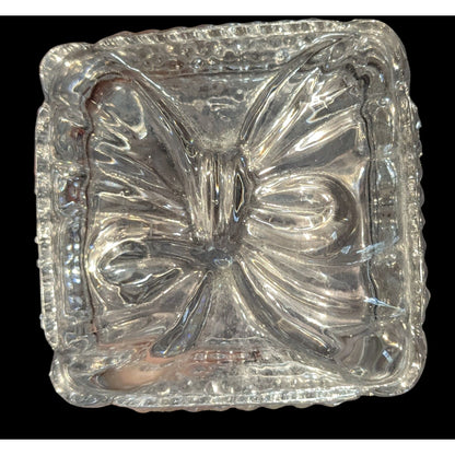 Coquette Vintage Clear Glass Bow Lidded Trinket Jewelry Box