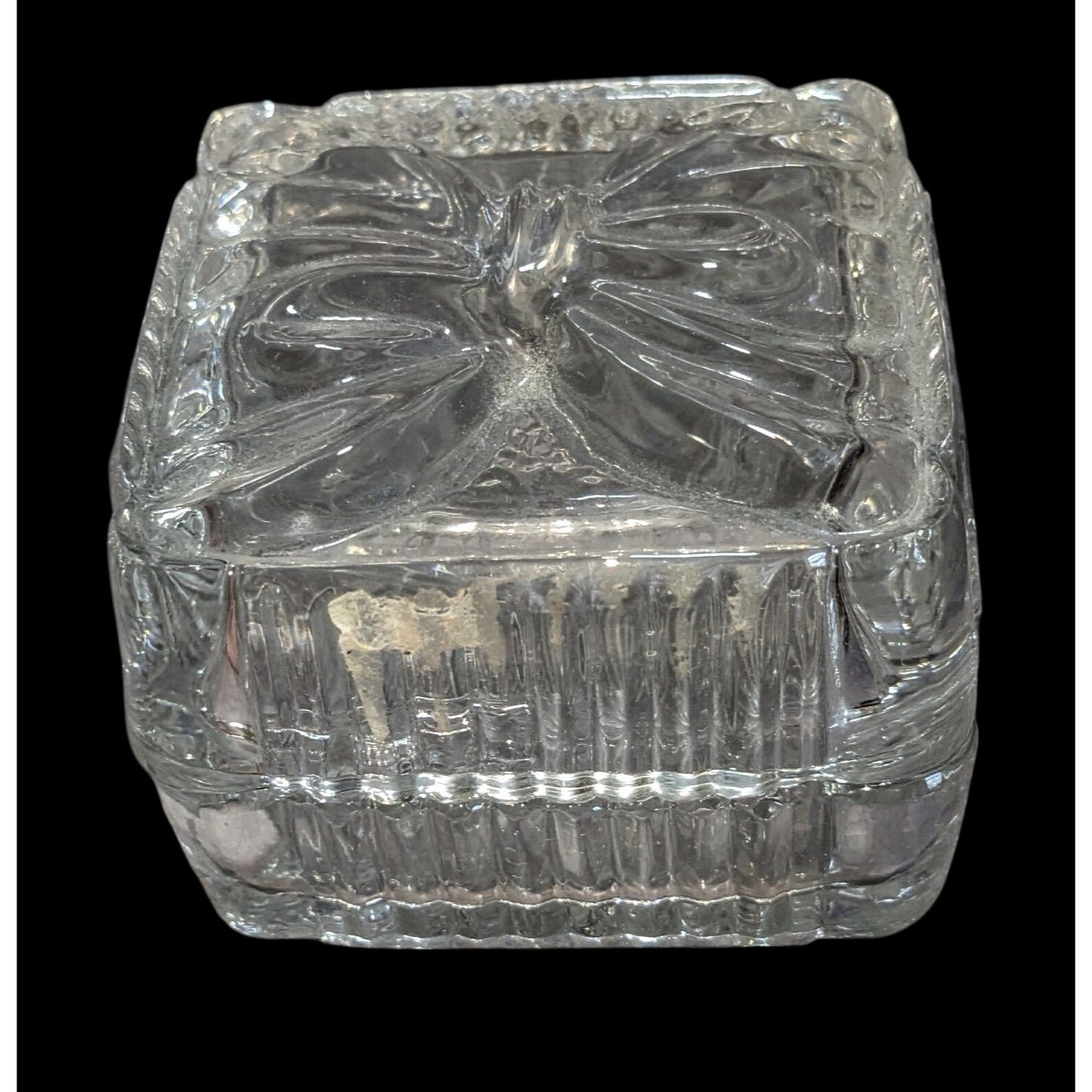 Coquette Vintage Clear Glass Bow Lidded Trinket Jewelry Box