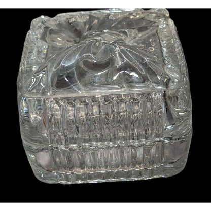 Coquette Vintage Clear Glass Bow Lidded Trinket Jewelry Box