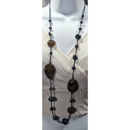 Abstract Glass Beaded Crackle Accent Station Necklace