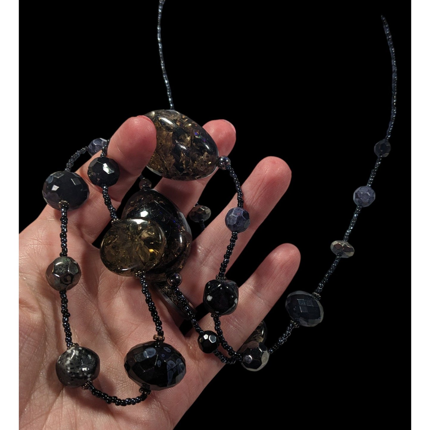 Abstract Glass Beaded Crackle Accent Station Necklace