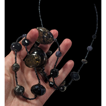 Abstract Glass Beaded Crackle Accent Station Necklace