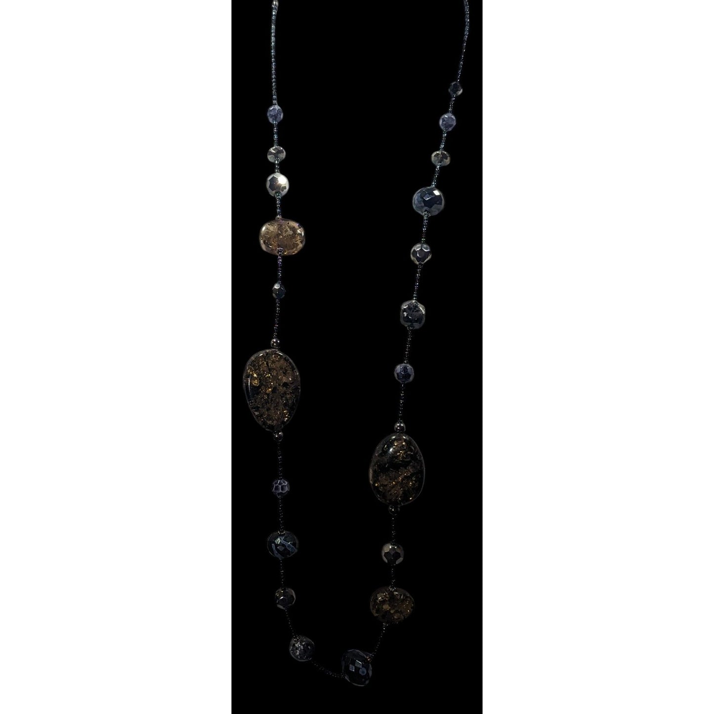 Abstract Glass Beaded Crackle Accent Station Necklace