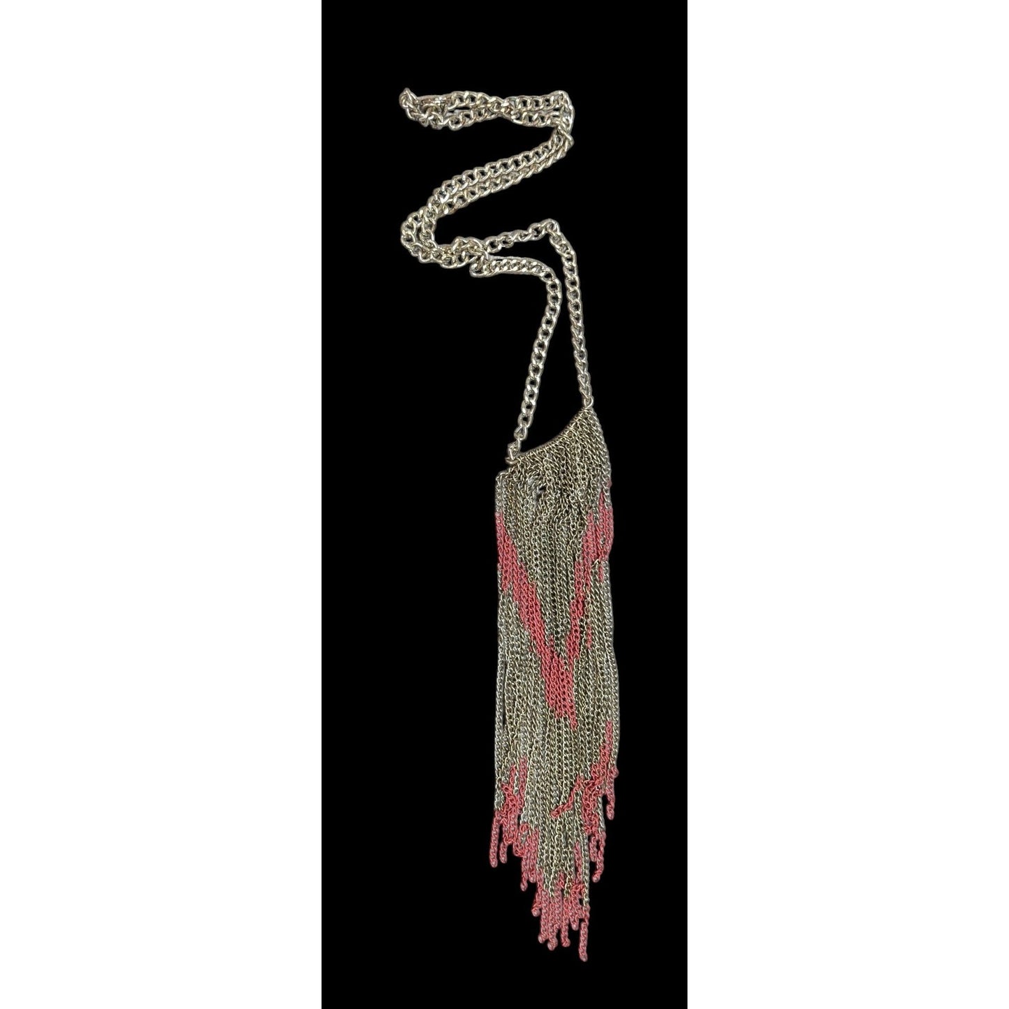 Bohemian Fringe Chain Necklace Red And Silver Tone
