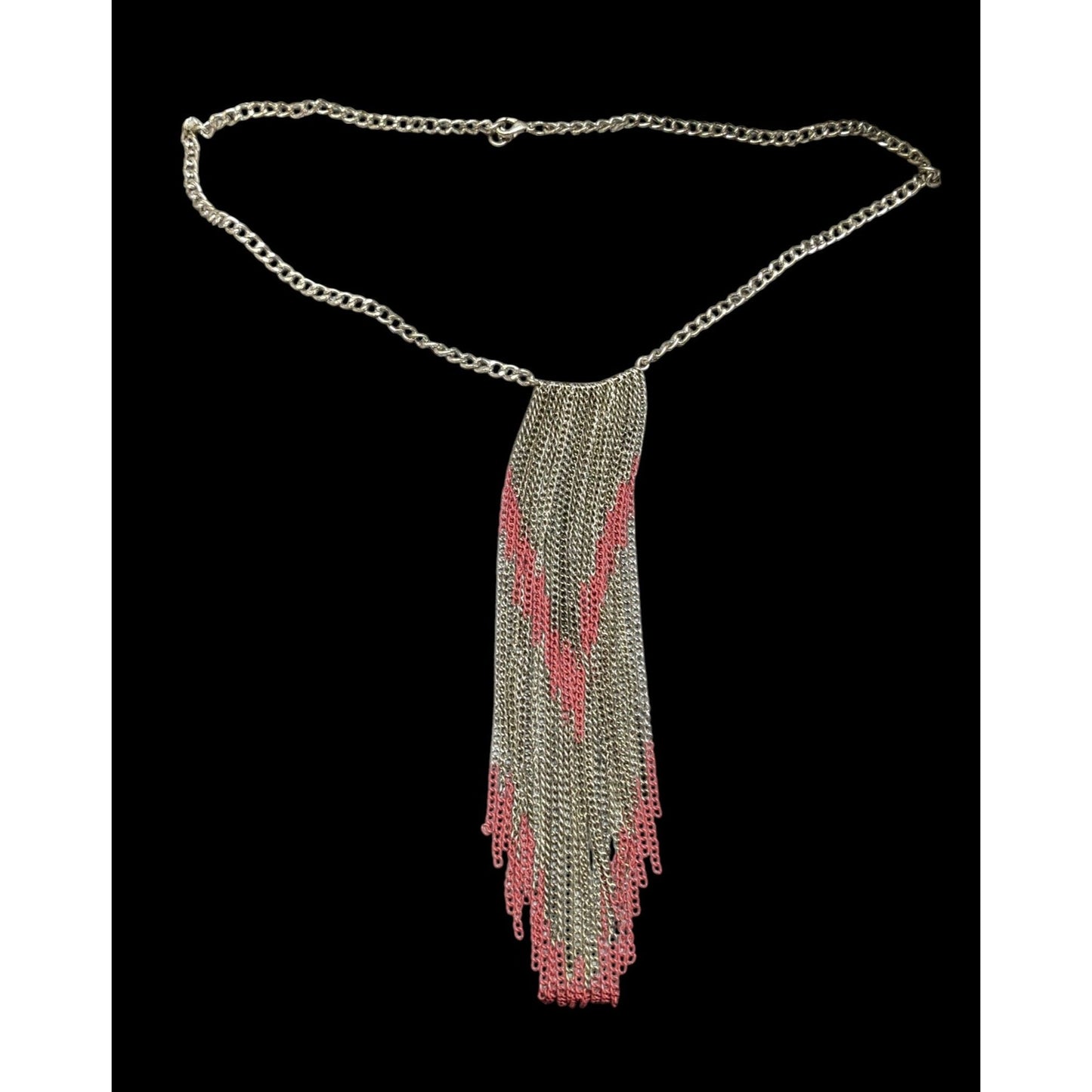 Bohemian Fringe Chain Necklace Red And Silver Tone