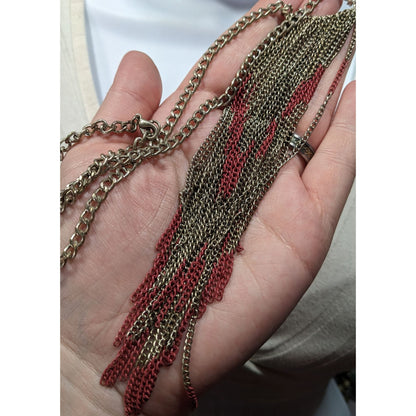 Bohemian Fringe Chain Necklace Red And Silver Tone