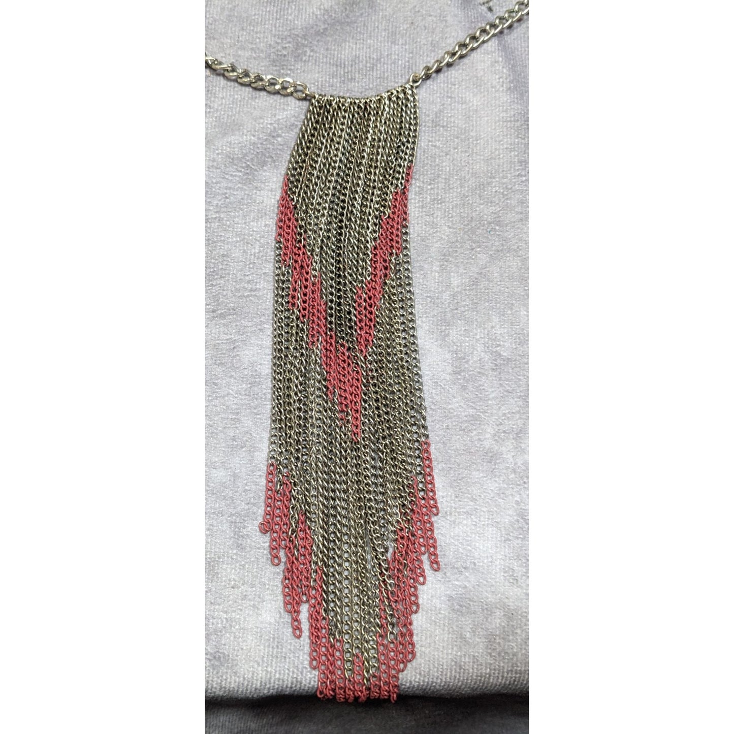 Bohemian Fringe Chain Necklace Red And Silver Tone