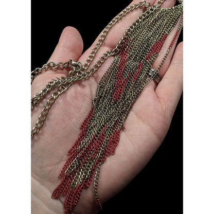 Bohemian Fringe Chain Necklace Red And Silver Tone