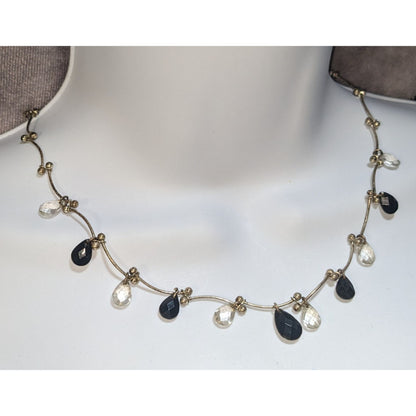 Black Clear Teardrop Beaded Necklace Silver Tone Minimalist Gothic Boho