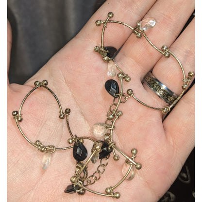 Black Clear Teardrop Beaded Necklace Silver Tone Minimalist Gothic Boho