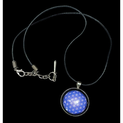 Blue And White Geometric Cabochon Pendant Necklace