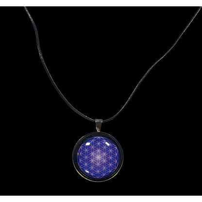 Blue And White Geometric Cabochon Pendant Necklace