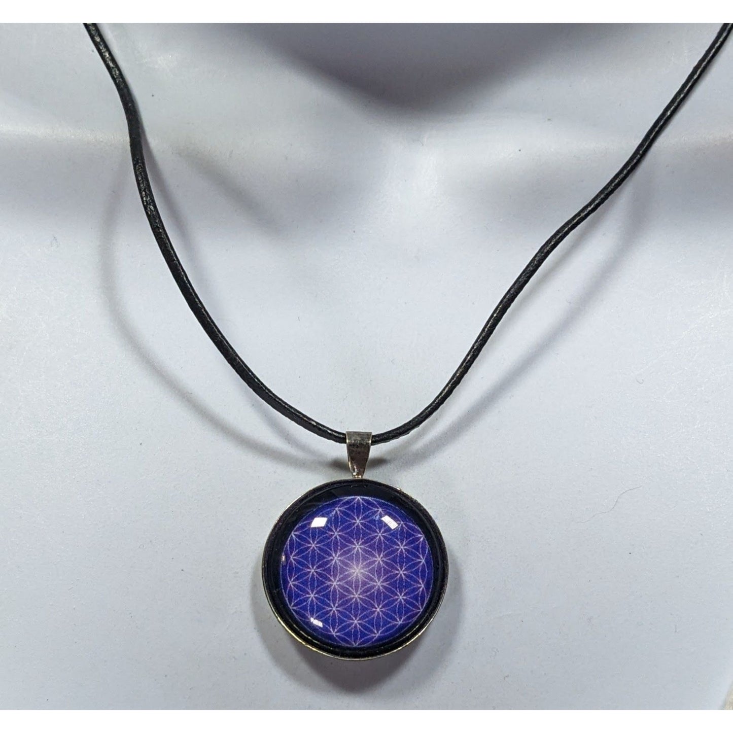 Blue And White Geometric Cabochon Pendant Necklace