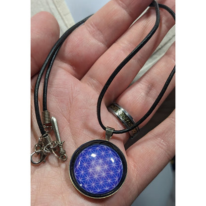 Blue And White Geometric Cabochon Pendant Necklace