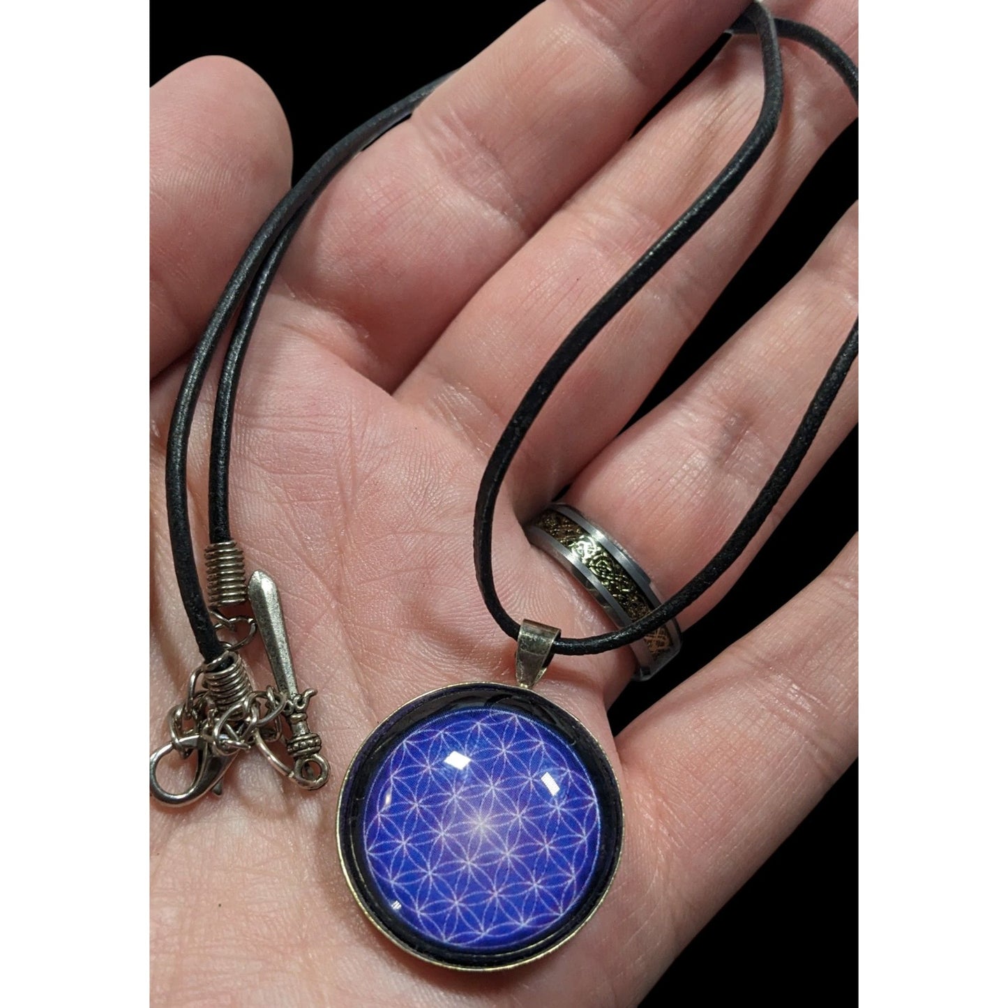 Blue And White Geometric Cabochon Pendant Necklace