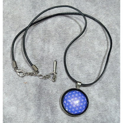 Blue And White Geometric Cabochon Pendant Necklace