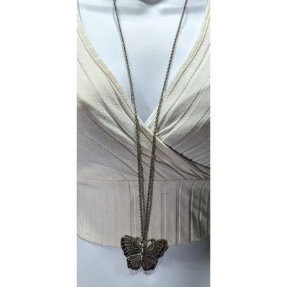 Fairycore Silver-Tone Butterfly Pendant Necklace With Purple Gem Accents