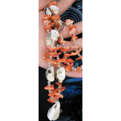 Mermaid Princess White And Pink Shell Necklace With Faux Pearl Accents