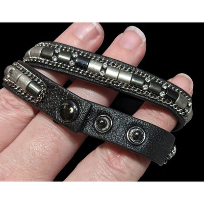 Stella & Dot Cady Wrap Bracelet Leather Crystals And Metallic Accents