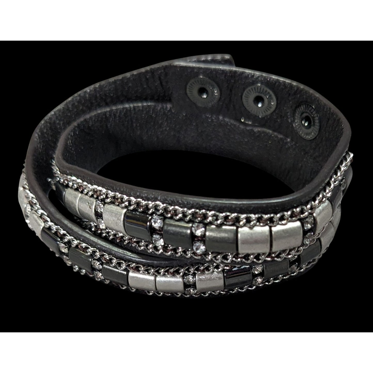 Stella & Dot Cady Wrap Bracelet Leather Crystals And Metallic Accents