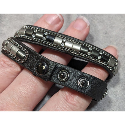 Stella & Dot Cady Wrap Bracelet Leather Crystals And Metallic Accents