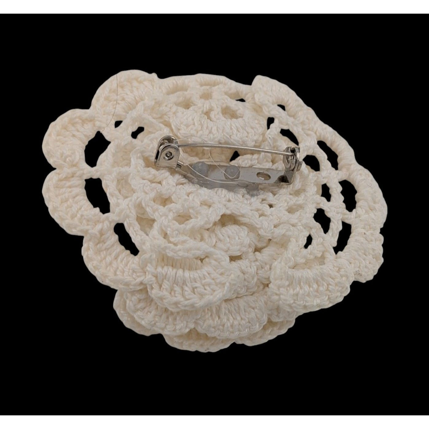 Vintage Handmade Crochet Angel Brooch With Ribbon Rose Accent