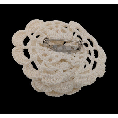 Vintage Handmade Crochet Angel Brooch With Ribbon Rose Accent