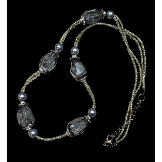 Chunky Translucent Grey Glass And Acrylic Beaded Necklace
