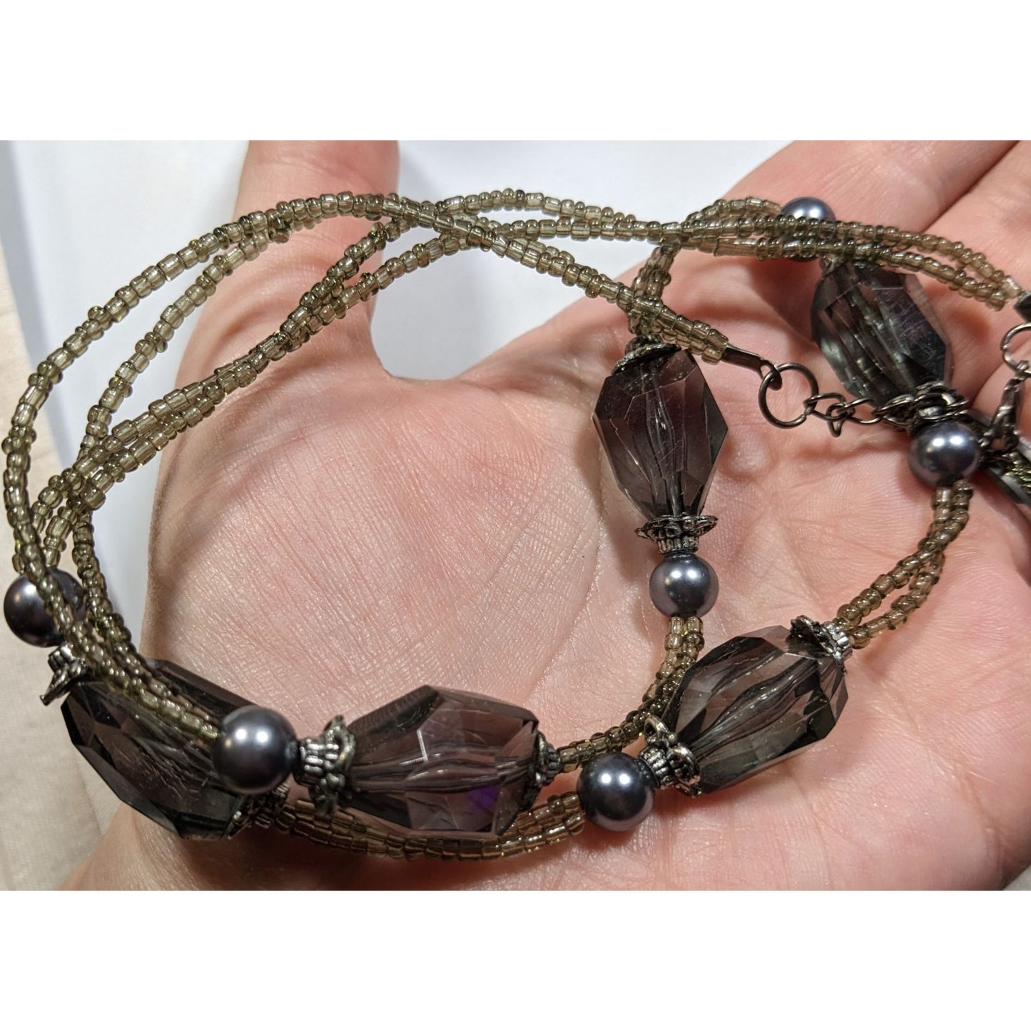 Chunky Translucent Grey Glass And Acrylic Beaded Necklace