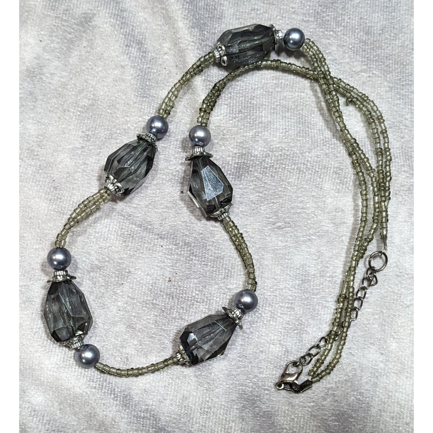 Chunky Translucent Grey Glass And Acrylic Beaded Necklace