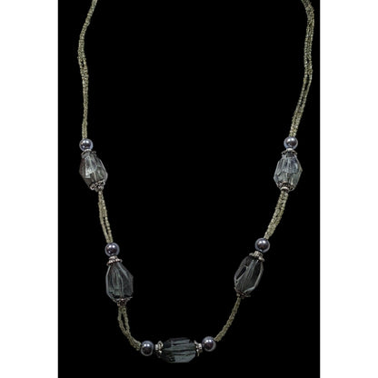 Chunky Translucent Grey Glass And Acrylic Beaded Necklace