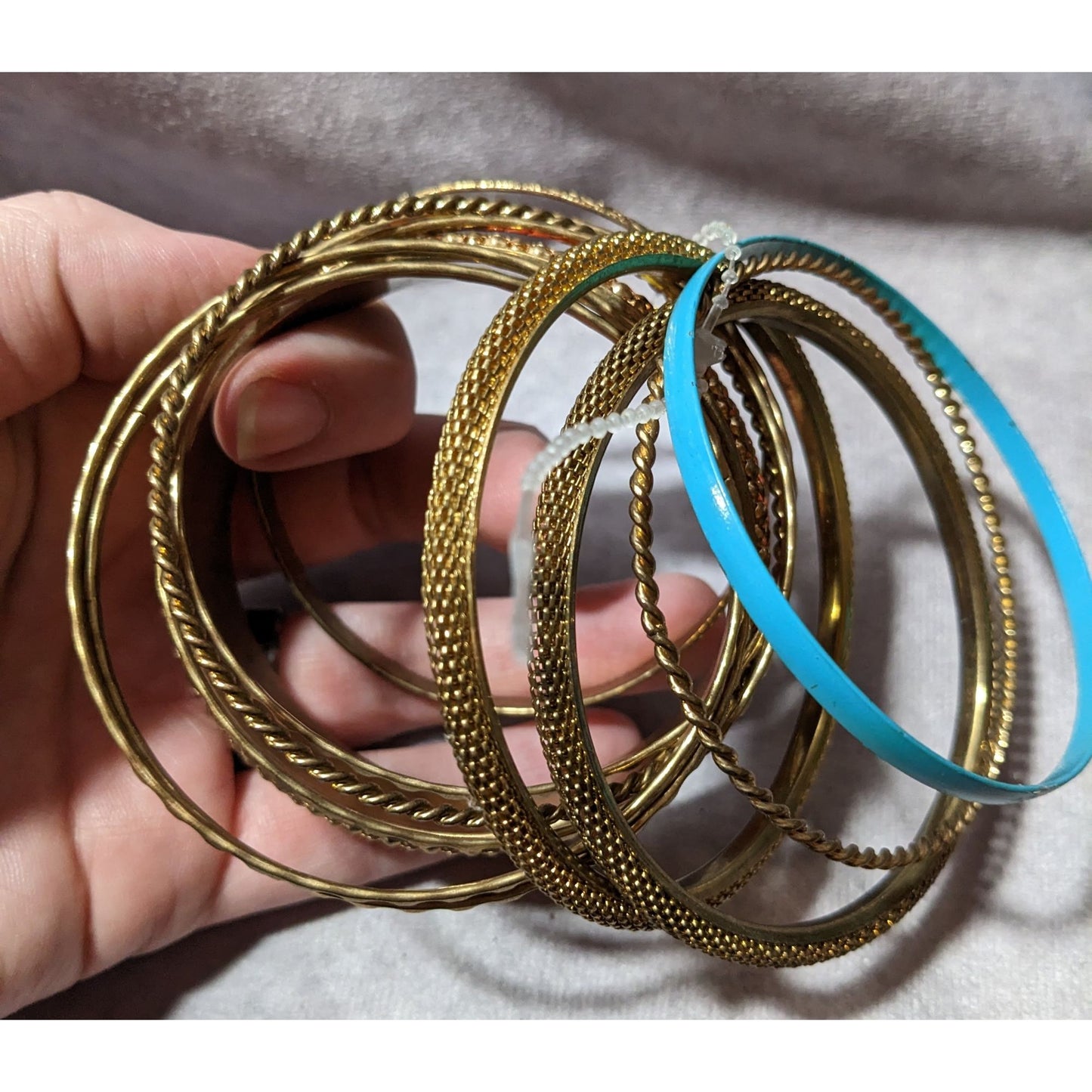 Gold Tone Orange And Blue Metal Bangle Bundle (11)