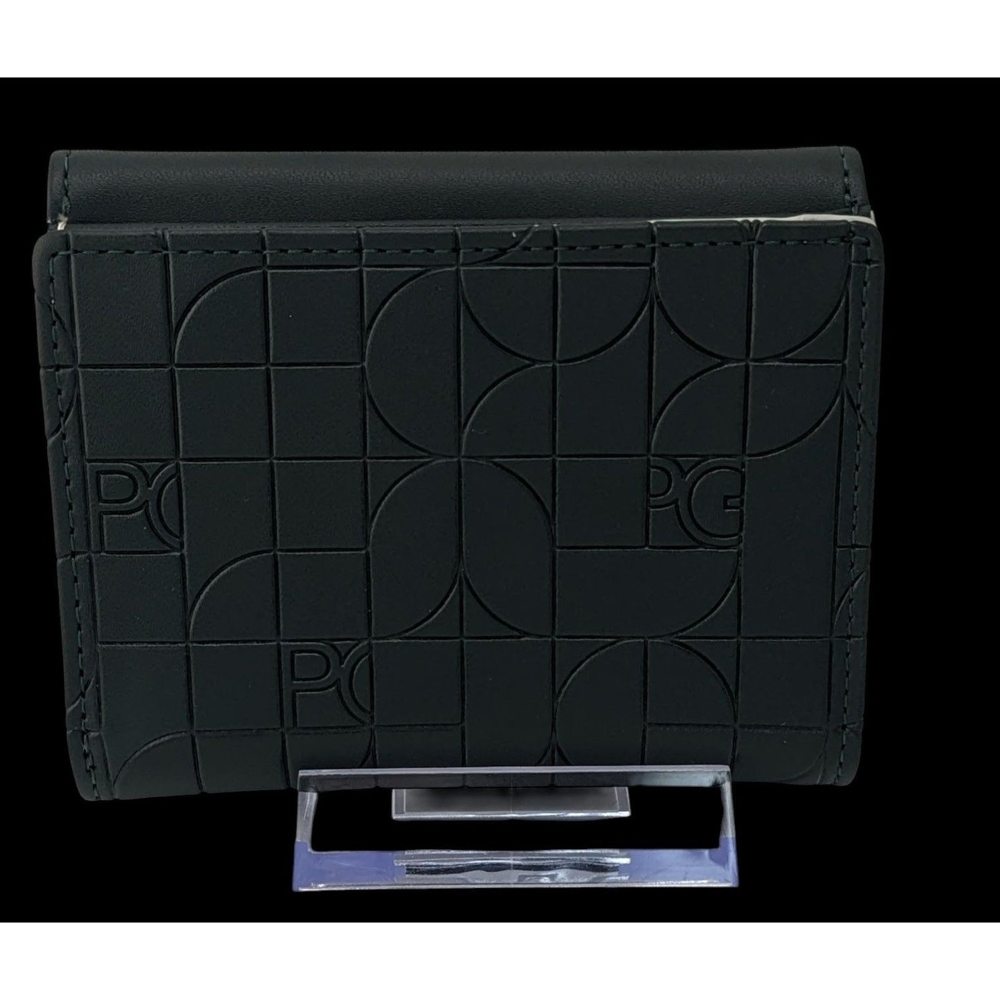 Purificacion Garcia Black Embossed Foldable Wallet With Gold Snap Closure & Geometric Design