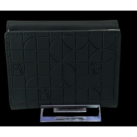Purificacion Garcia Black Embossed Foldable Wallet With Gold Snap Closure & Geometric Design