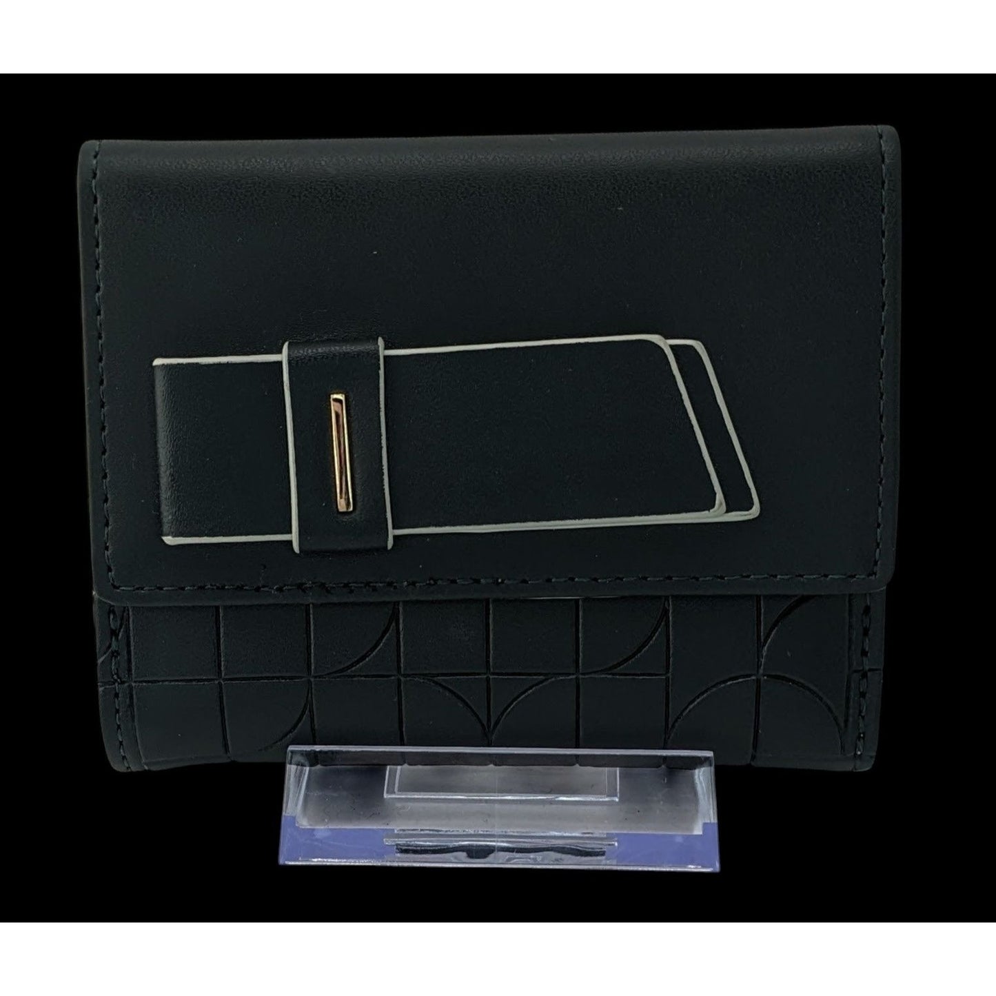 Purificacion Garcia Black Embossed Foldable Wallet With Gold Snap Closure & Geometric Design