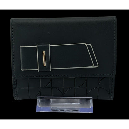 Purificacion Garcia Black Embossed Foldable Wallet With Gold Snap Closure & Geometric Design
