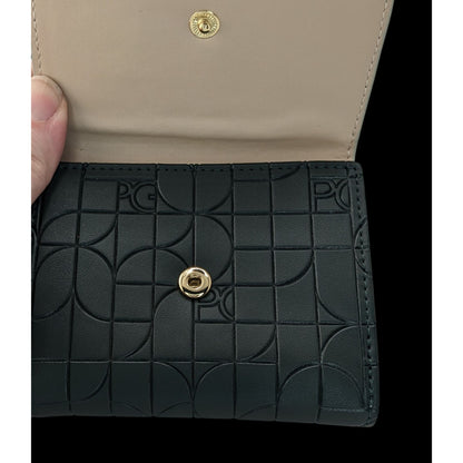 Purificacion Garcia Black Embossed Foldable Wallet With Gold Snap Closure & Geometric Design