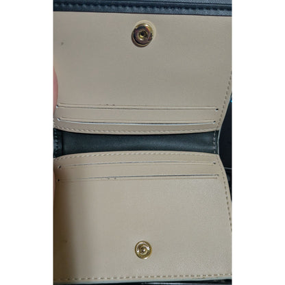 Purificacion Garcia Black Embossed Foldable Wallet With Gold Snap Closure & Geometric Design