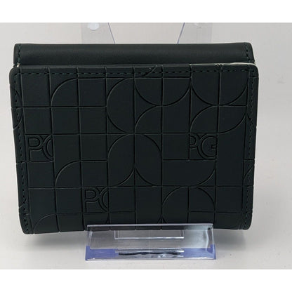 Purificacion Garcia Black Embossed Foldable Wallet With Gold Snap Closure & Geometric Design
