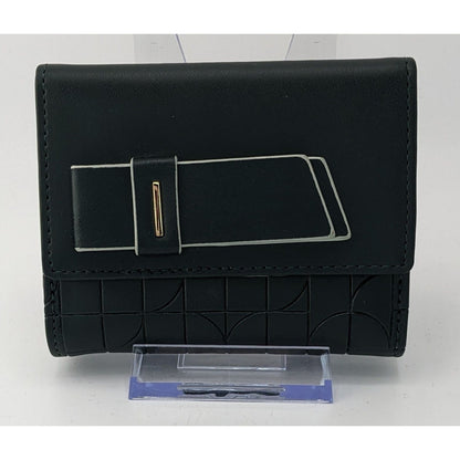 Purificacion Garcia Black Embossed Foldable Wallet With Gold Snap Closure & Geometric Design