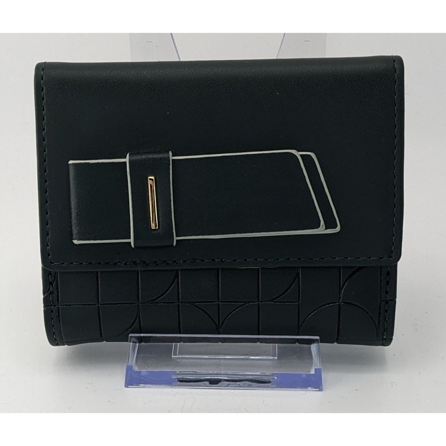 Purificacion Garcia Black Embossed Foldable Wallet With Gold Snap Closure & Geometric Design