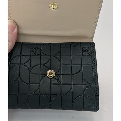 Purificacion Garcia Black Embossed Foldable Wallet With Gold Snap Closure & Geometric Design