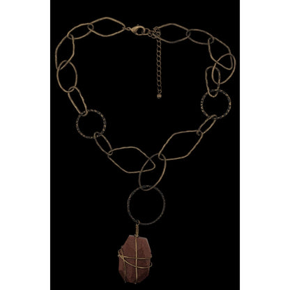 Handmade Goldstone Pendant Necklace With Hammered Brass Chain & Wire Wrap